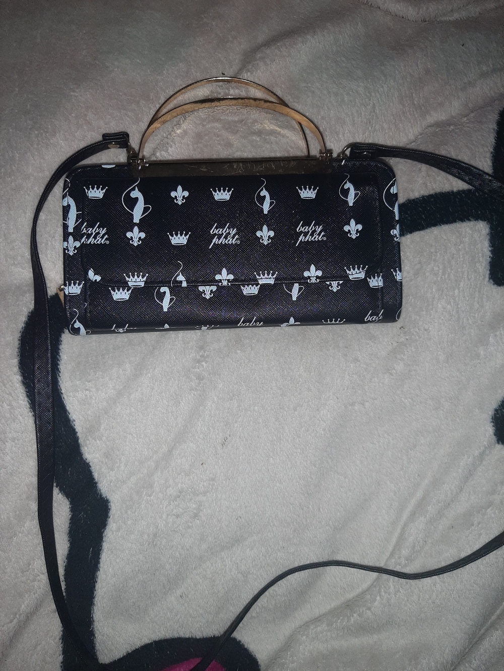 Black and White Patterned Women’s Top-Handle Crossbody Bag (Baby Phat)